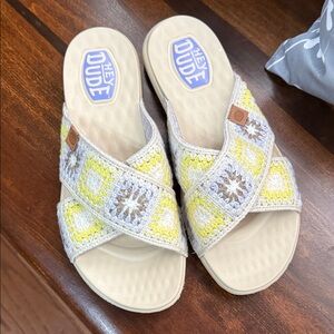 Hey Dude Women's Crochet Sandals - Yellow and Cream